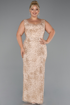 Gold Long Beaded Formal Plus Size Dress ABU5190