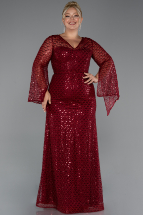 Long Burgundy Beaded Plus Size Evening Gown ABU5243