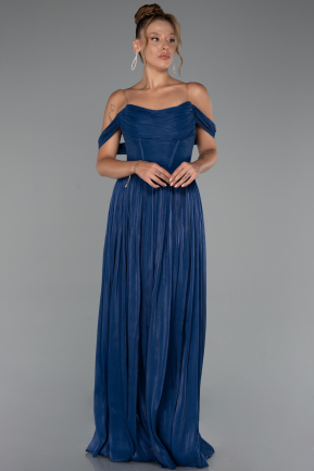 Long Navy Blue Chiffon Cocktail Dress ABU5283