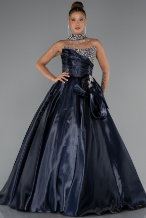 Long Navy Blue Satin Evening Dress ABU5324