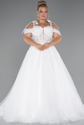 White Laced Long Princess Model Glitter Plus Size Wedding Dress ABG052