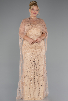 Long Gold Beaded Plus Size Wedding Dress ABU5328