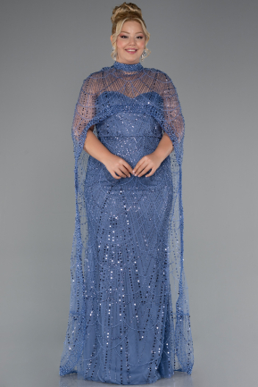 Long Blue Beaded Plus Size Wedding Dress ABU5328