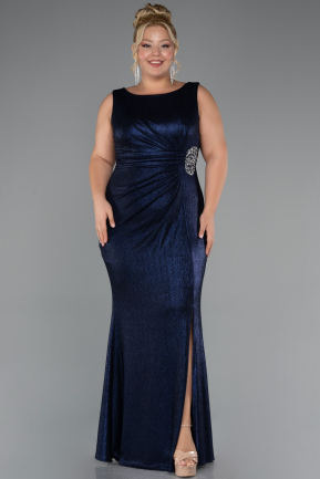 Long Navy Blue Plus Size Evening Dress ABU5231