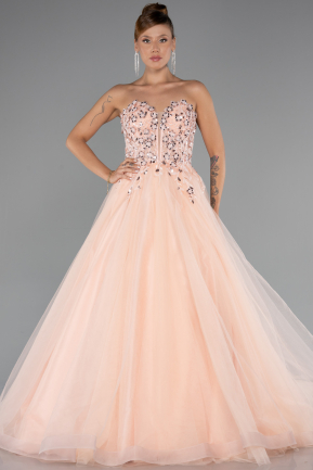 Long Salmon Haute Couture Dress ABU5342
