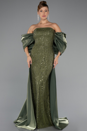 Long Olive Drab Beaded Evening Dress ABU5335