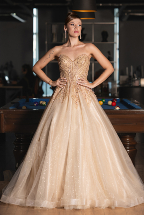 Long Gold Haute Couture Dress ABU5343