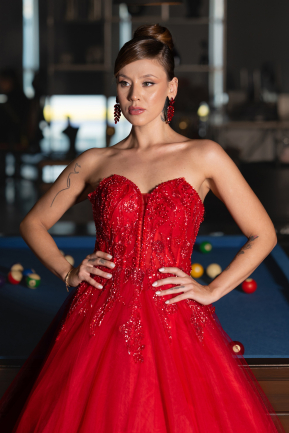 Long Red Special Design Engagement Dress ABU5341
