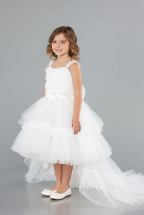 Front Short Back Long White Girl Dress ABO115