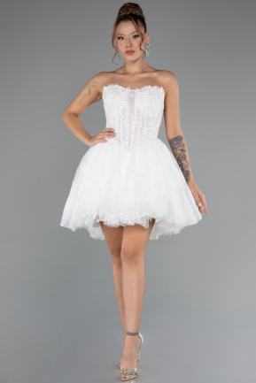 Mini White Dantelle Plus Size Wedding Dress ABG165