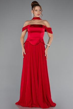 Red Long Chiffon Evening Dress ABU5327
