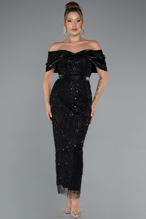Midi Black Beaded Party Dress ABK2453