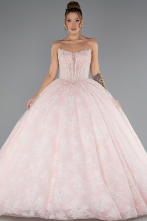 Long Powder Color Dantelle Special Design Engagement Dress ABU5375