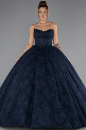 Long Navy Blue Dantelle Special Design Engagement Dress ABU5375