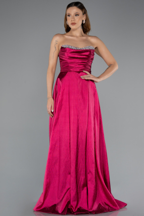 Plum Stoned Strapless Long Taffeta Evening Gown ABU4579