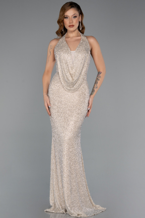 Long Beige Beaded Evening Dress ABU5403
