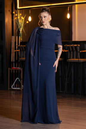 Long Navy Blue Chiffon Evening Dress ABU5418