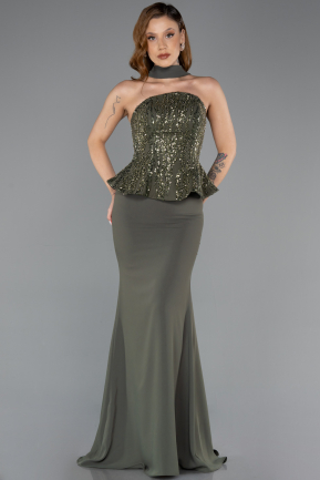 Long Olive Drab Chiffon Evening Dress ABU5457