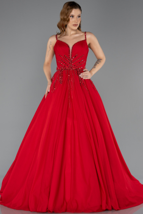 Long Red Chiffon Plus Size Engagement Dress ABU5469