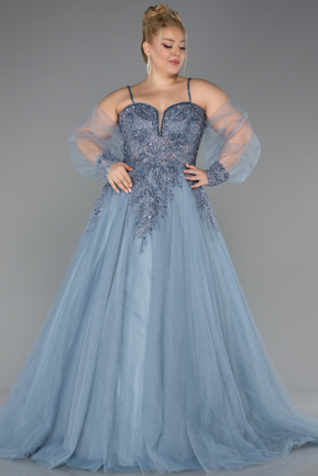Dusty Blue Long Plus Size Engagement Dress ABU3822