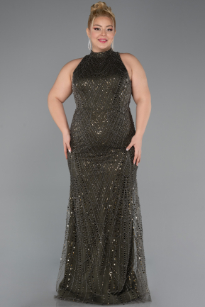 Dark Khaki Long Beaded Plus Size Evening Dress ABU5063