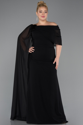 Long Black Chiffon Plus Size Evening Dress ABU5419