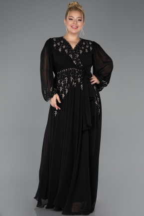 Long Black Chiffon Plus Size Evening Gown ABU5360