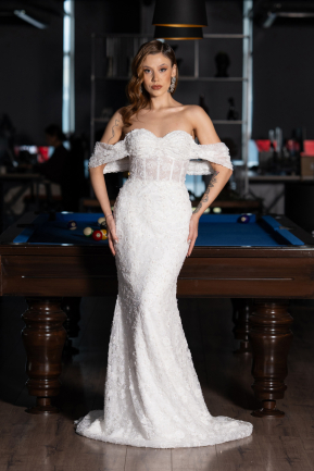 Long White Dantelle Wedding Dress ABG169
