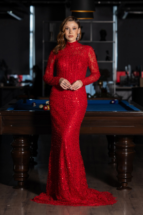 Long Red Dantelle Haute Couture Dress ABU5461