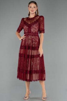 Burgundy Midi Dantelle Night Dress ABK1388