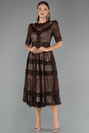 Brown Midi Dantelle Night Dress ABK1388
