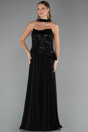 Long Black Chiffon Evening Dress ABU5486