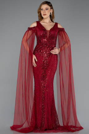 Long Burgundy Beaded Evening Dress ABU5497