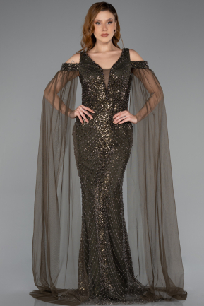 Long Olive Drab Beaded Evening Dress ABU5497
