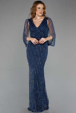 Long Navy Blue Stony Evening Dress ABU5475