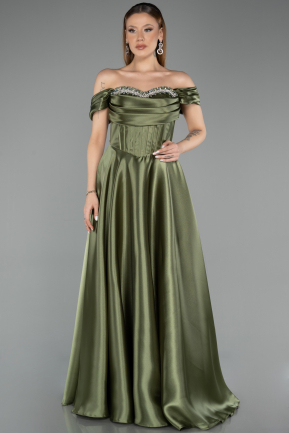 Long Olive Drab Satin Evening Dress ABU5530