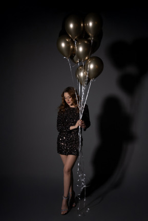 Mini Copper Sequined Velvet Party Dress ABK2477