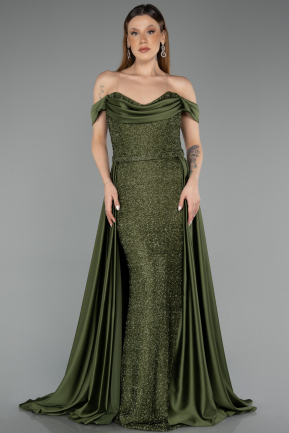 Long Olive Drab Beaded Evening Dress ABU5542