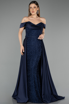 Long Navy Blue Beaded Evening Dress ABU5542
