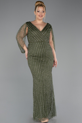 Long Olive Drab Stony Plus Size Evening Dress ABU5478