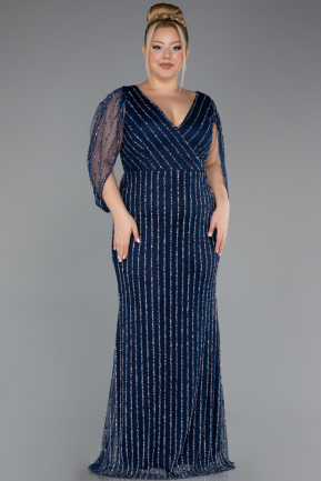 Long Navy Blue Stony Plus Size Evening Dress ABU5478