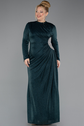 Long Emerald Green Plus Size Hijab Dress ABU5502