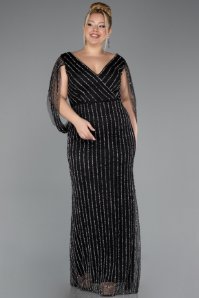 Long Black Stony Plus Size Evening Dress ABU5478