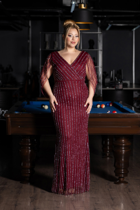 Long Burgundy Stony Plus Size Evening Dress ABU5478