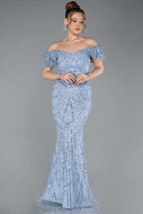 Long Indigo Beaded Evening Dress ABU5547
