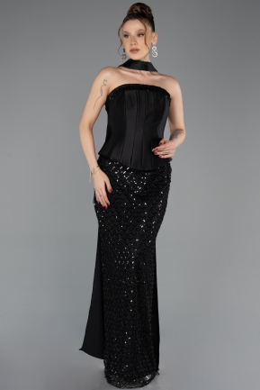 Long Black Beaded Evening Dress ABU5556