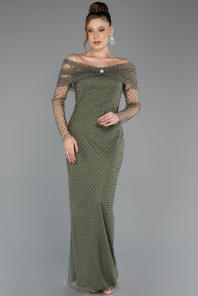 Olive Drab Long Beaded Evening Dress ABU5550