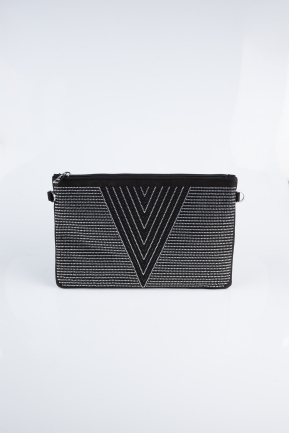 Black-Silver Suede Evening Bag KC414