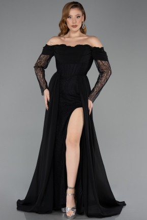 Long Black Chiffon Evening Dress ABU5602