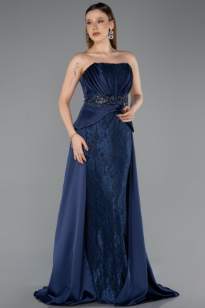 Long Navy Blue Dantelle Evening Dress ABU5615